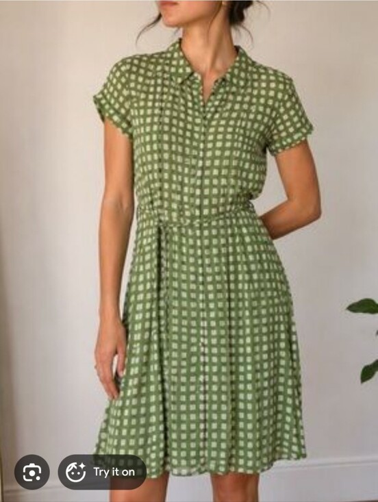 Banana Republic Dresses & Skirts - Banana Republic Silk Green Check Button Up Dress 8